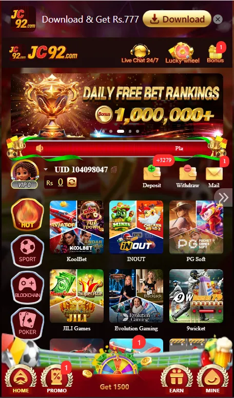 C92 homepage screenshot showing game categories, promotional banners, user UID, and Deposit and Withdraw options.